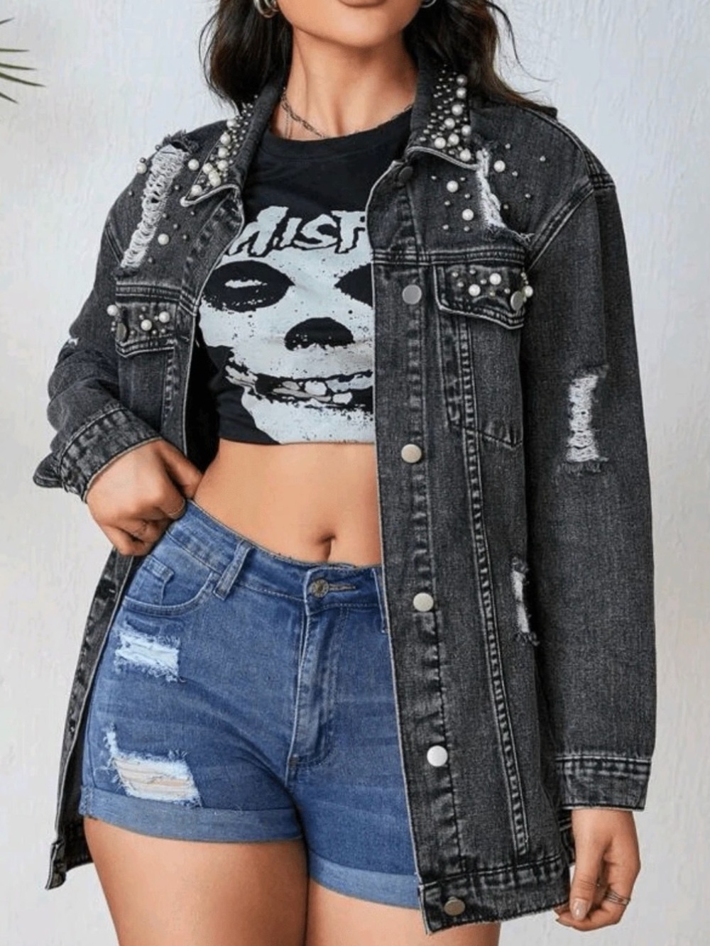 Western Denim Jacket with Embellishments Black Denim Jacket - Picture 4 of 6